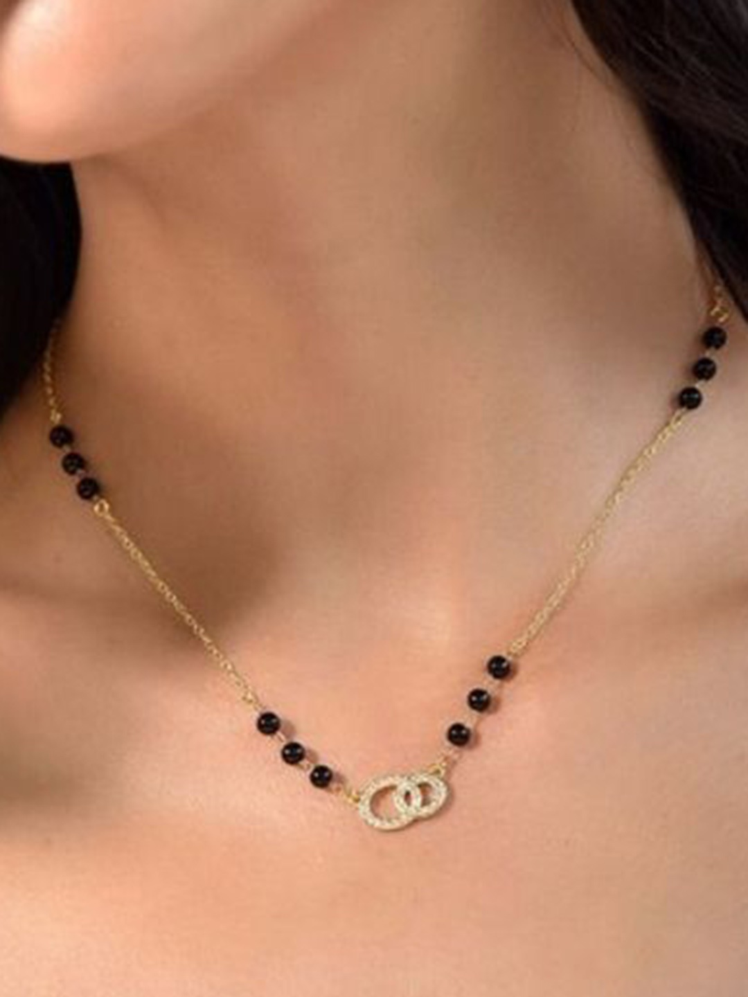 

Wynona Set Of 2 Gold-Plated American Diamond Studded and Beaded Mangalsutra