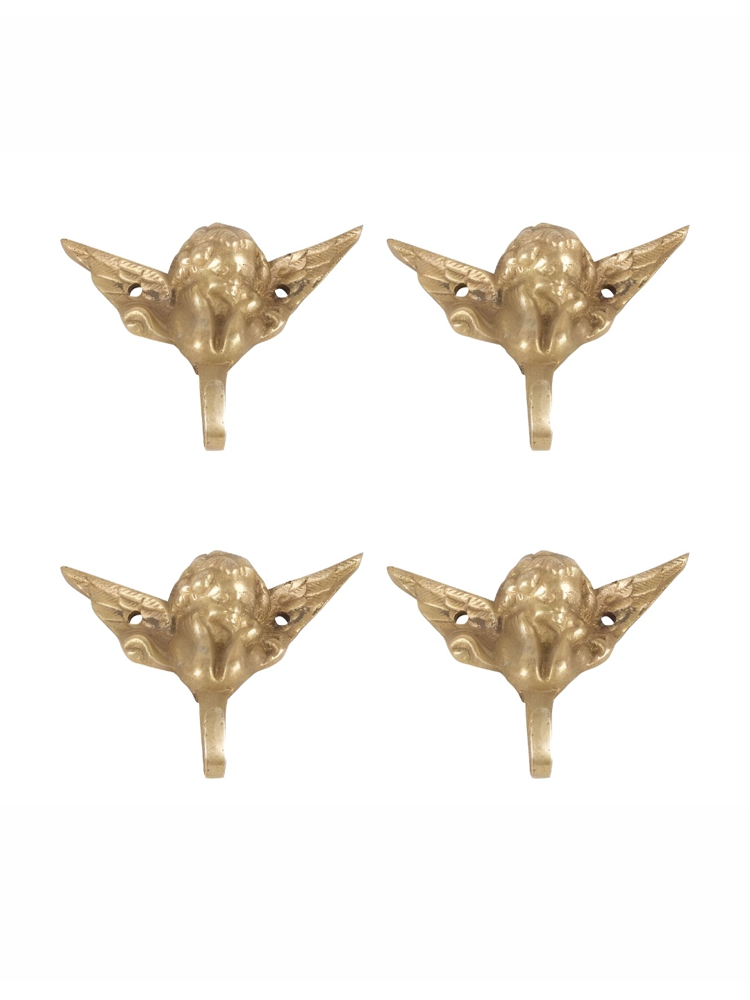 

IndianShelf Gold-Toned 4 Pieces Brass Cherub Angel Coat Hooks Wall Hangers