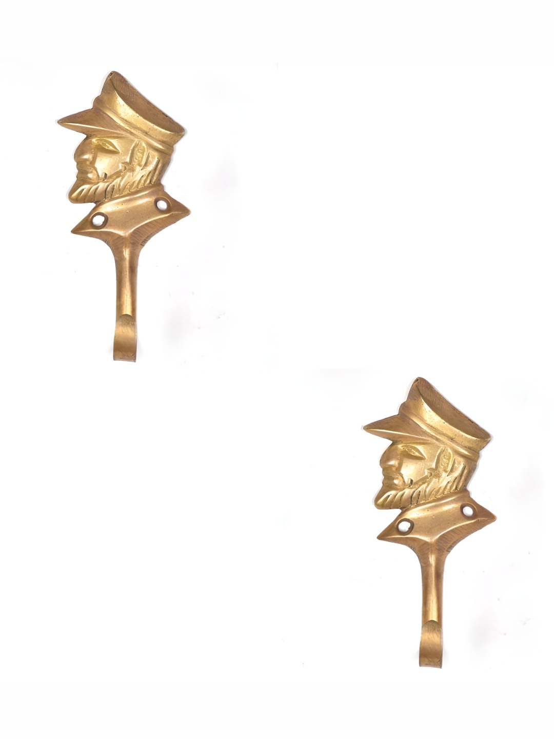

IndianShelf Gold Toned 2 Pieces Brass Solider Face Wall Hooks