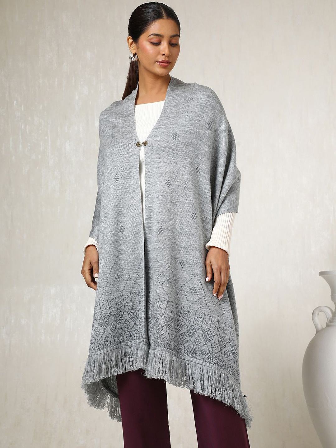 

Soch Women Ethnic Motifs Woven Design Shawl, Grey
