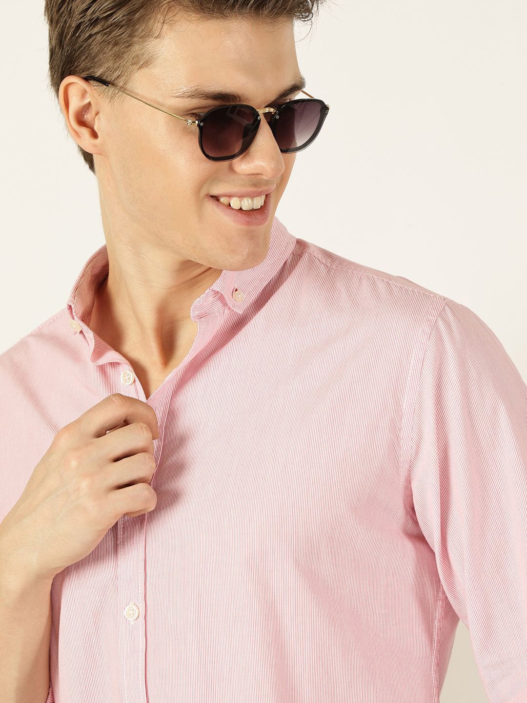 

Mast & Harbour Men Premium Button-Down Collar Pinstripes Striped Cotton Casual Shirt, Pink