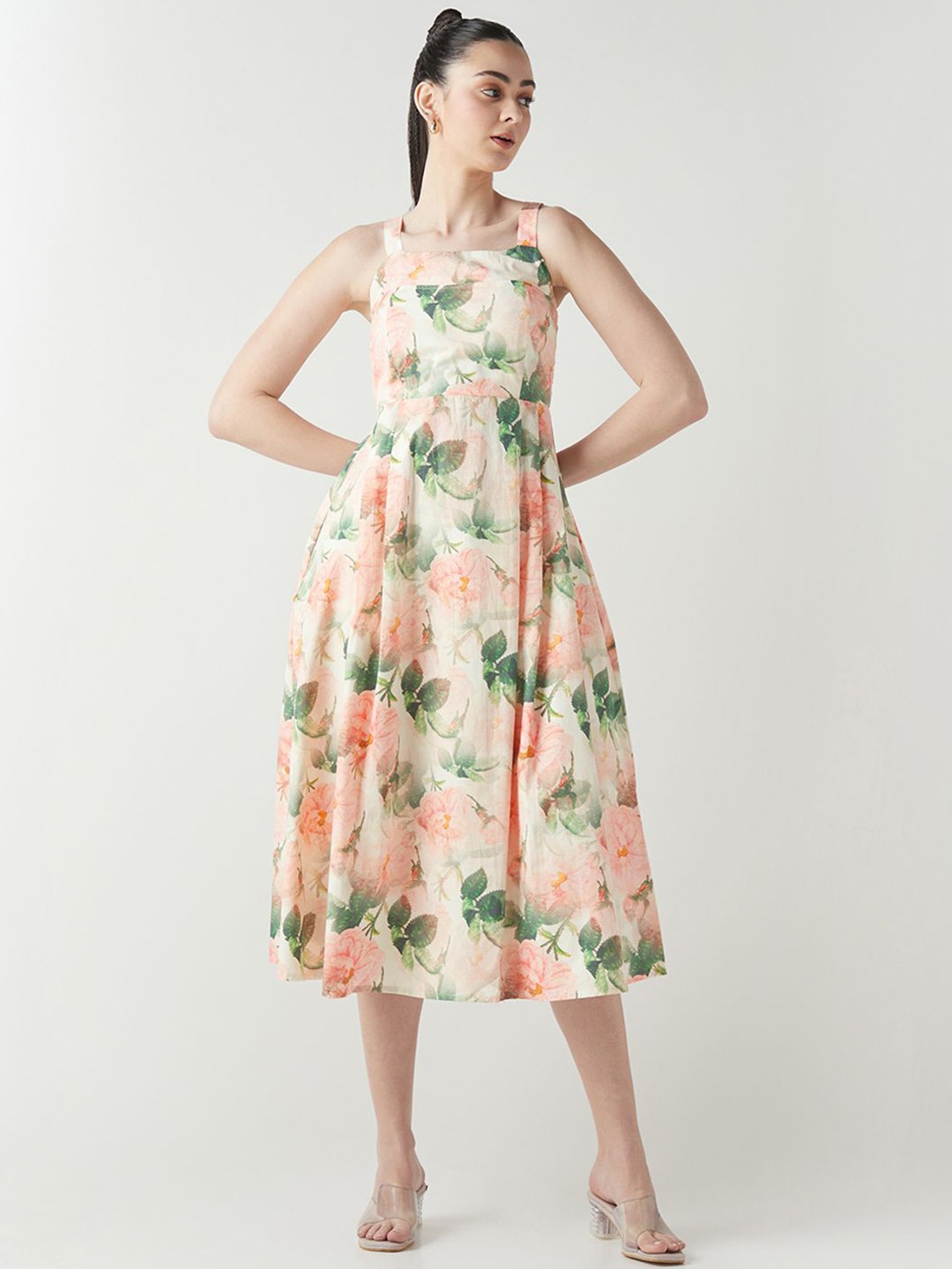 

Bewakoof Floral Print Fit & Flare Dress, Off white