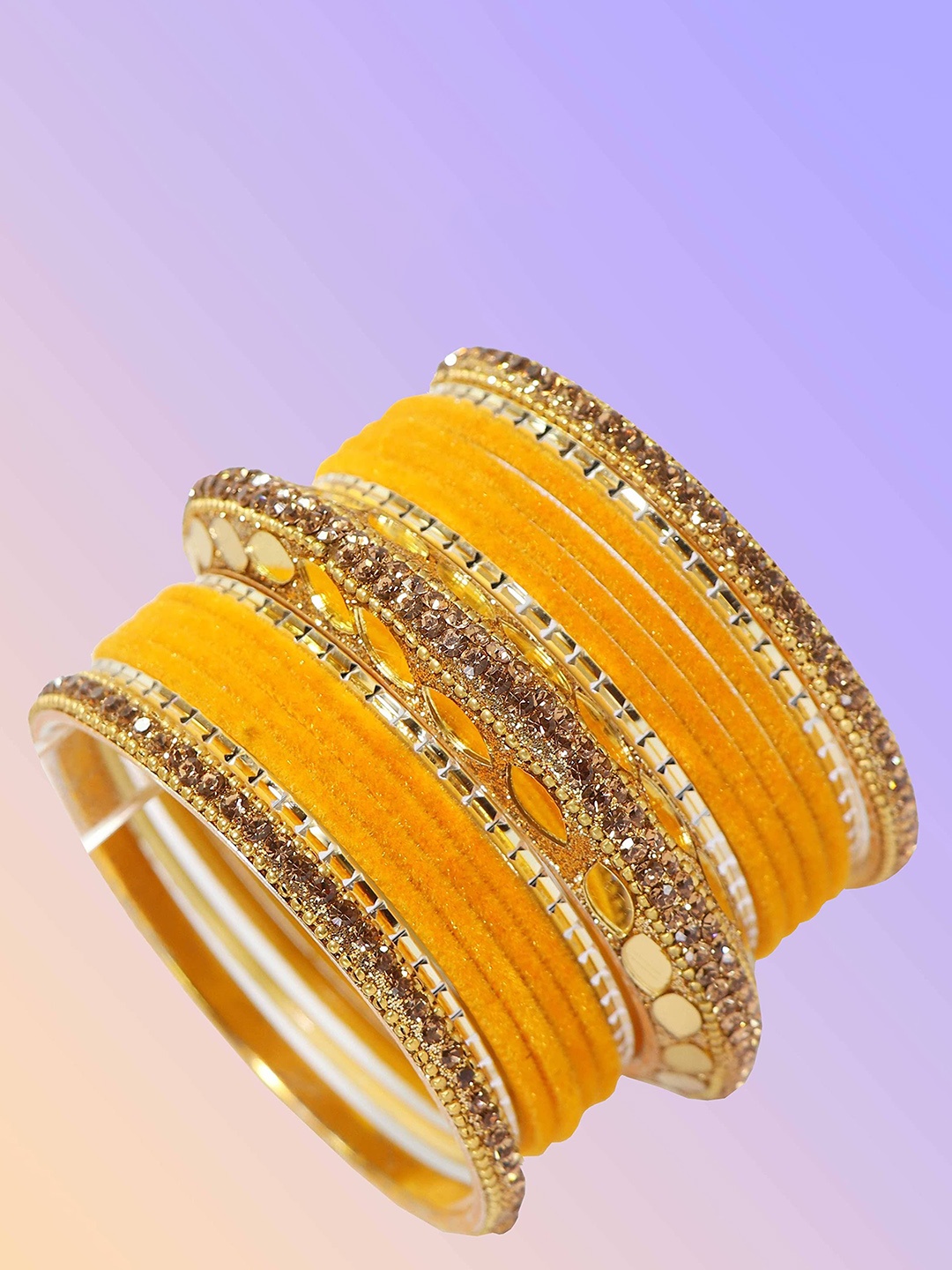 

ZULKA Set of 30 Gold Plated Metal Chuda with Zircon Stone & Beads, Yellow