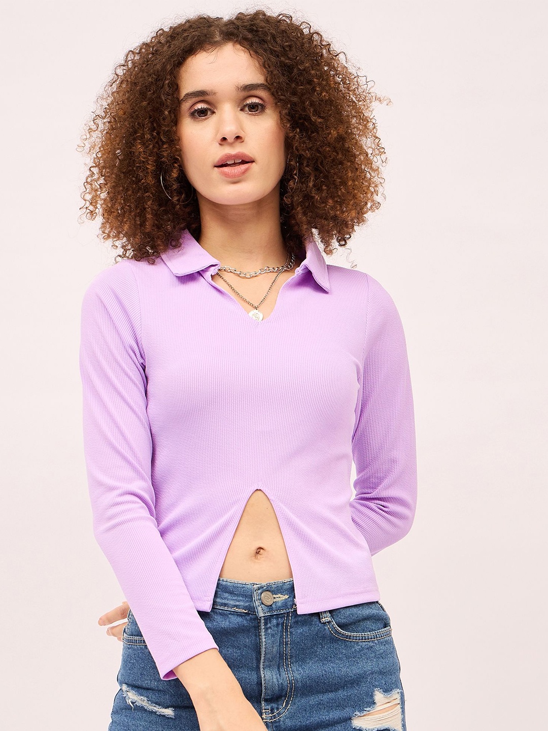 

Mayra Women Shirt Collar Top, Lavender