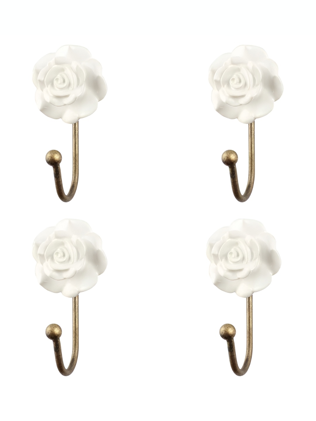 

IndianShelf White 4 Piece Ceramic Rose Flower Key Hooks Door Hangers for Clothes