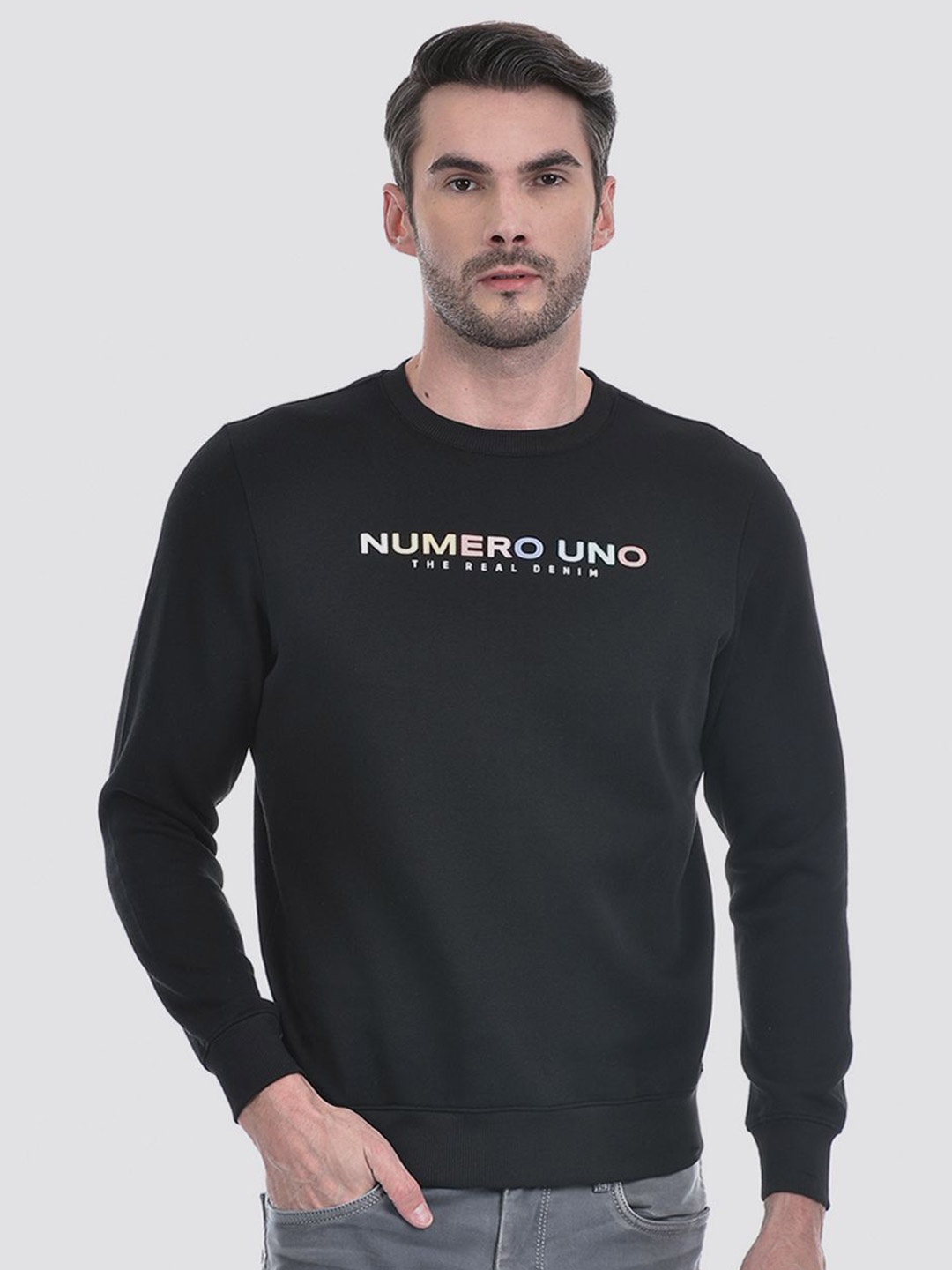 

Numero Uno Men Printed Pullover Sweatshirt, Black