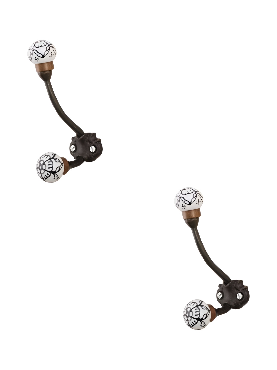 

IndianShelf Black 2 Pieces Floral Ceramic Wall Hooks Door Hangers For Clothes