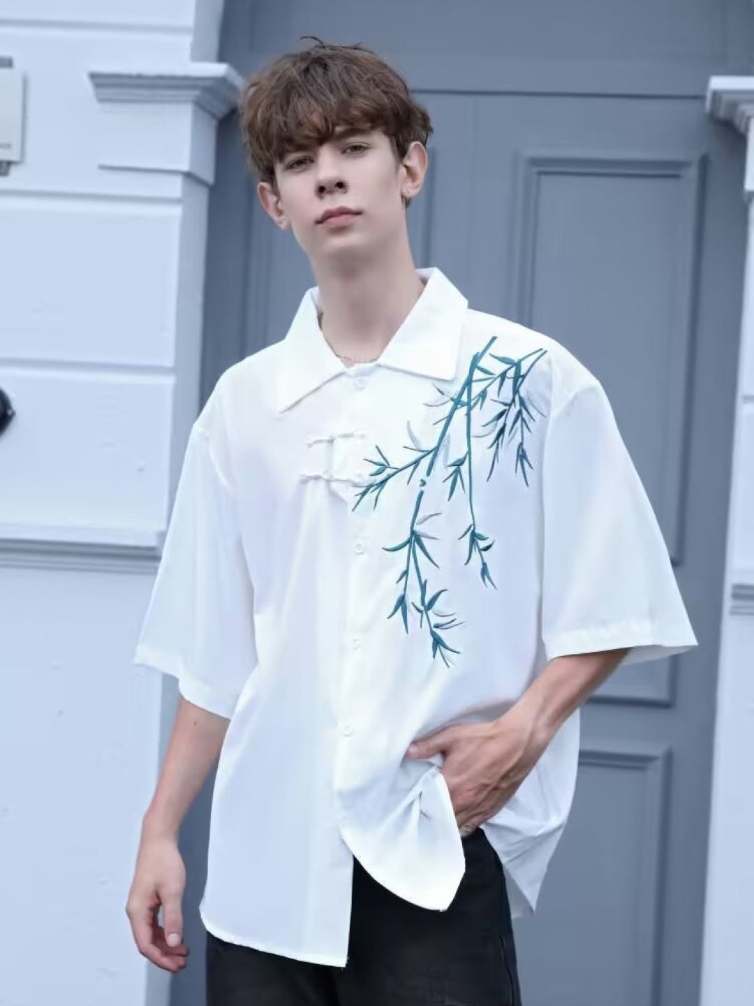 

HERE&NOW Men Original Floral Printed Oversized Casual Shirt, White