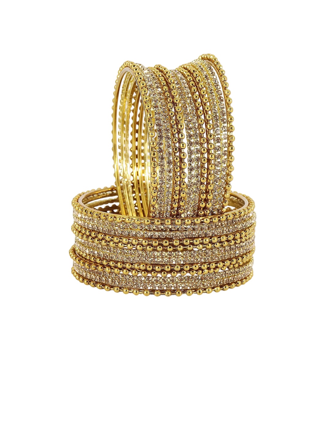 

ZULKA Set of 24 Zircon Gemstone Studded Ballchain Linked Metal Bangles, Gold