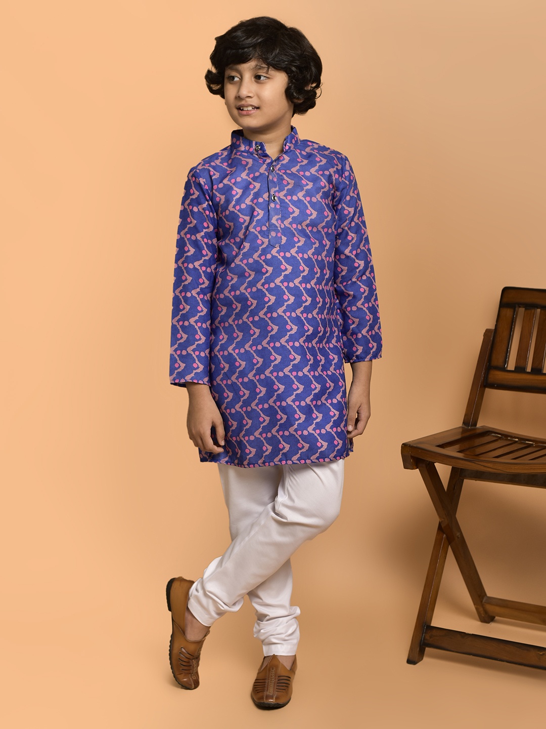 

PRINTINDIA Boys Chevron Printed Regular Straight Kurta with Pyjamas, Blue