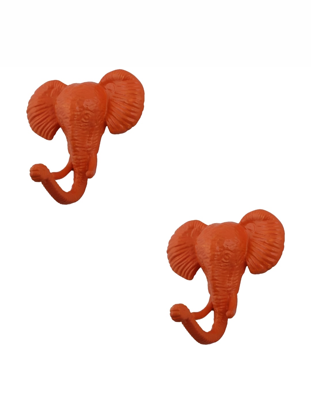 

IndianShelf Orange Colored 2 Pieces Elephant Textured Iron Wall Hooks