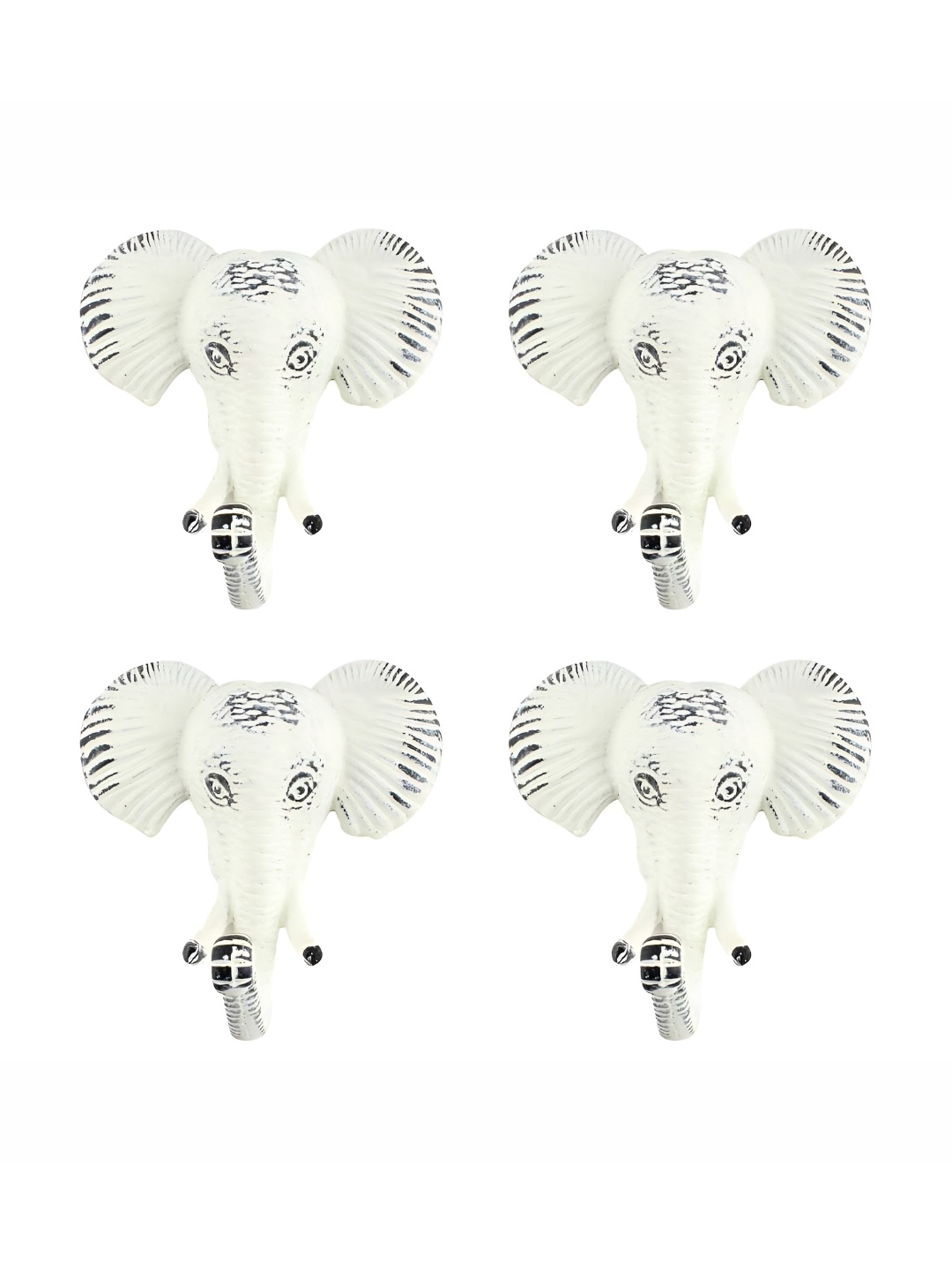 

IndianShelf Cream-Coloured 4 Piece Iron Elephant Wall Hangers Key Hooks