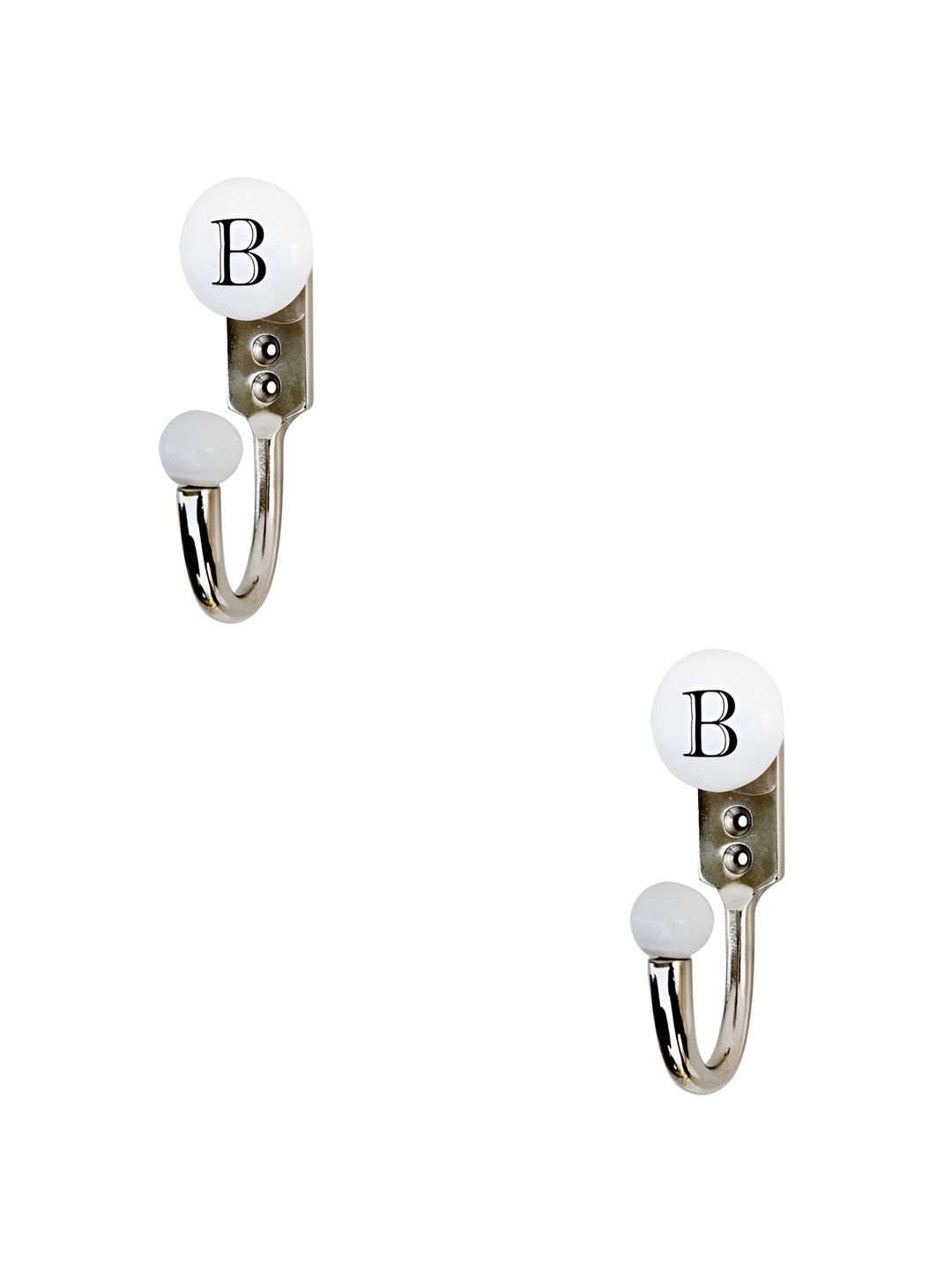 

IndianShelf White & Black 2 Pieces Ceramic & Zinc B Alphabet Wall Hooks