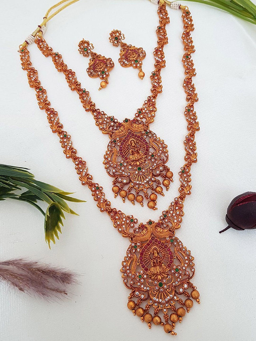 

GRIIHAM Gold-Plated CZ-Studded Laxmi Jewellery Set