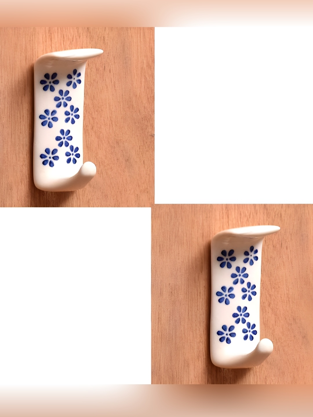 

IndianShelf White & Blue 2 Pieces Floral Printed Ceramic Wall Hooks