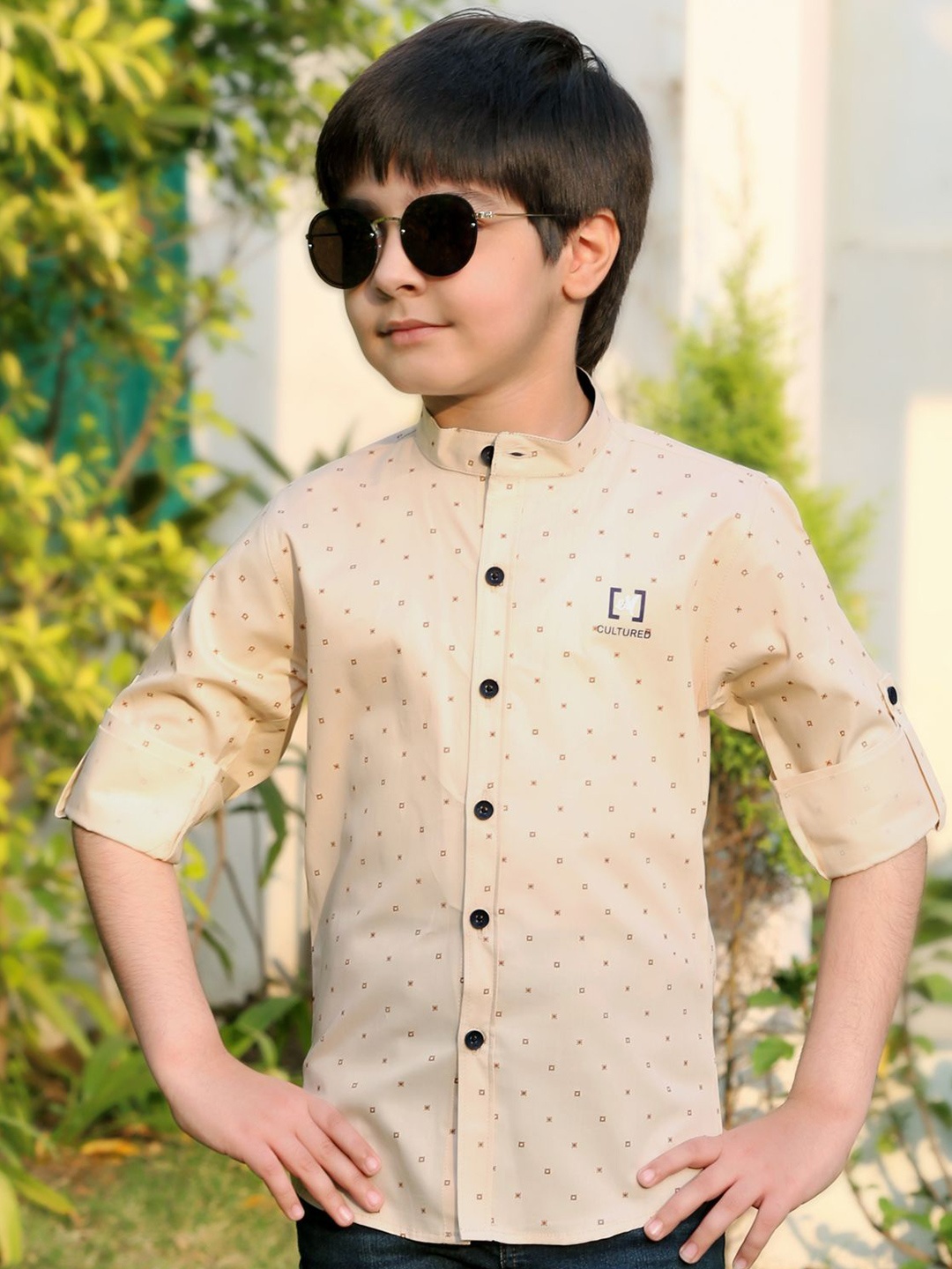 

MashUp Boys Classic Micro Ditsy Printed Cotton Casual Shirt, Beige