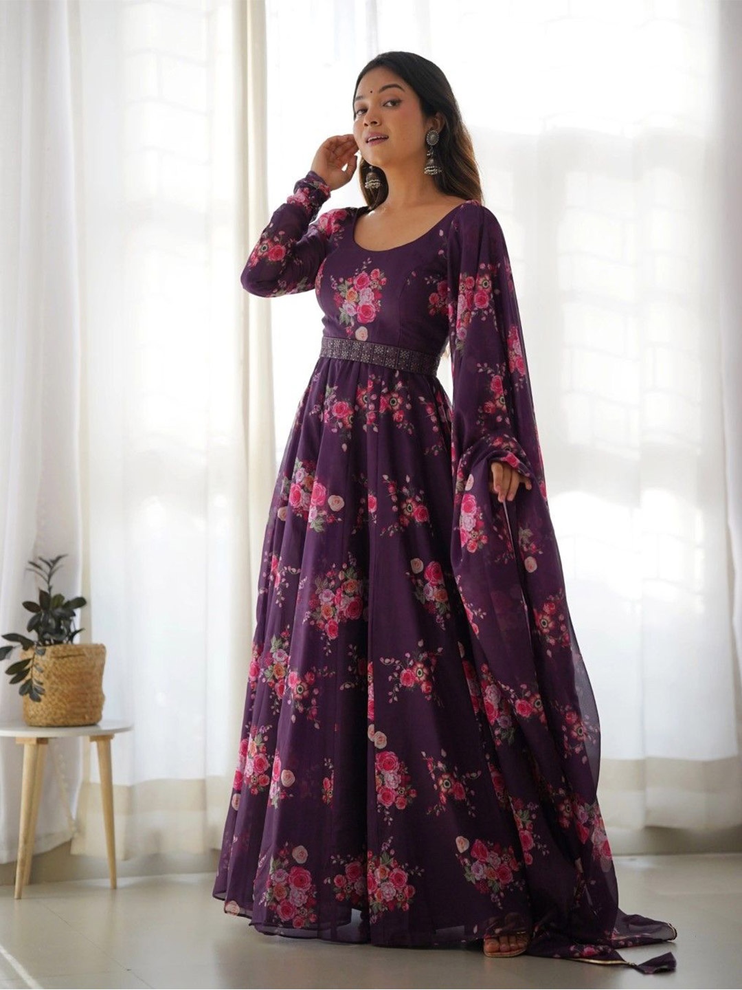 

Raiyani Enterprise Women Print Fit & Flare Maxi Dress, Purple