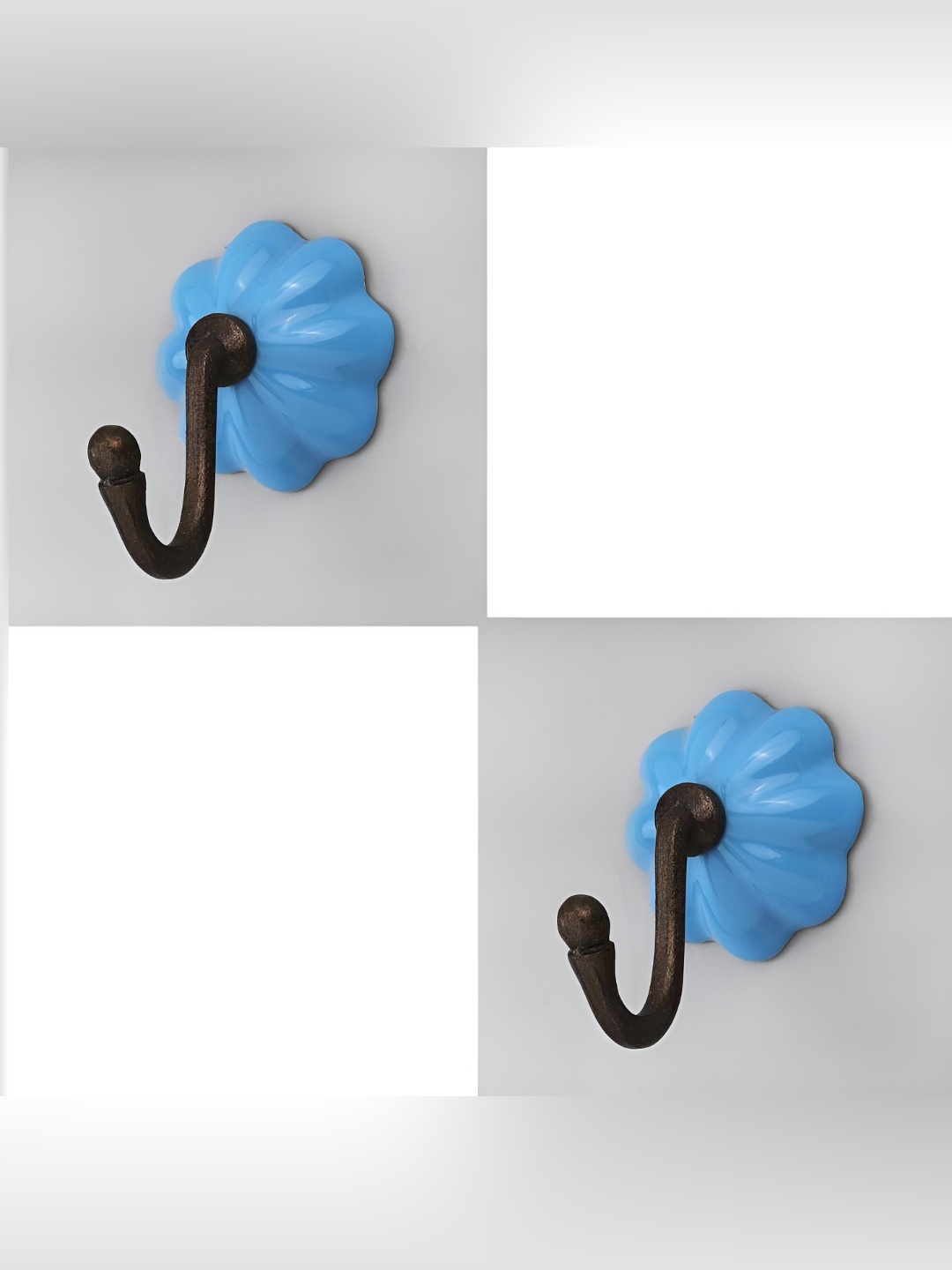 

IndianShelf Turquoise Blue & Black Textured 2 Pieces Ceramic Melon Shaped Wall Hooks