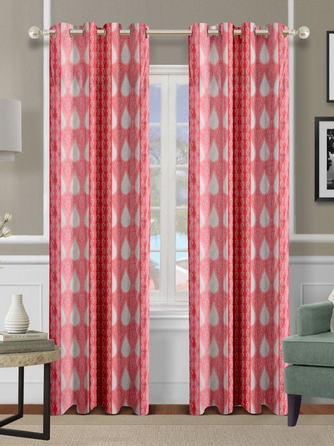 

Cortina Pink & White 2 Pieces Ethnic Motifs Printed Emboss Long Door Curtains