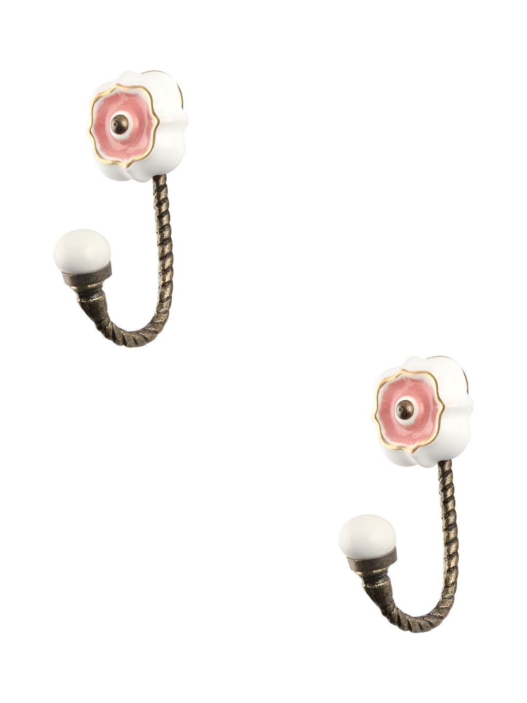 

IndianShelf Pink & White 2 Pieces Ceramic Hooks for Wall Heavy Items Key Holders