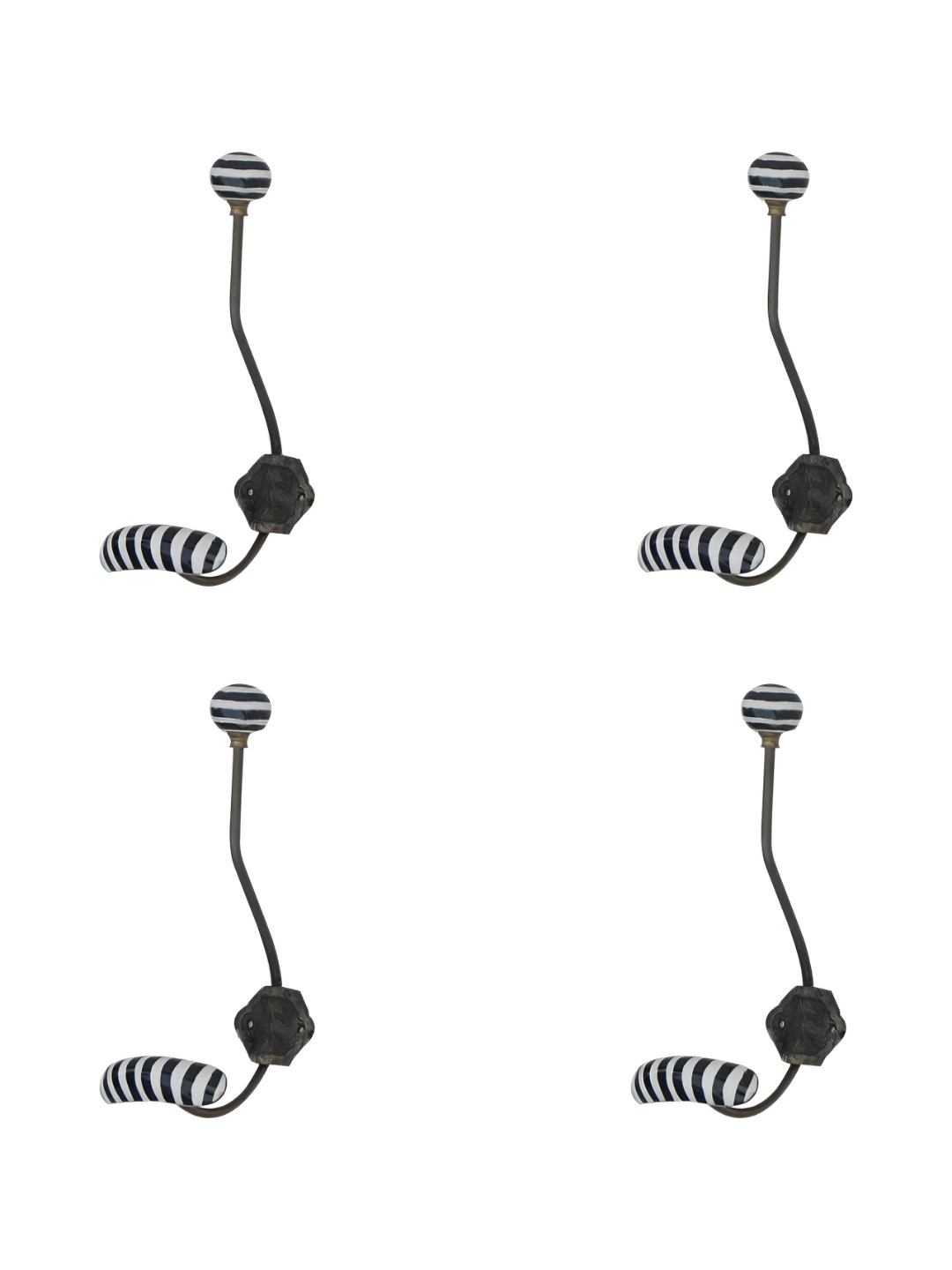 

IndianShelf Blue & White 4 Pieces Ceramic Floral Wall Hangings Hooks