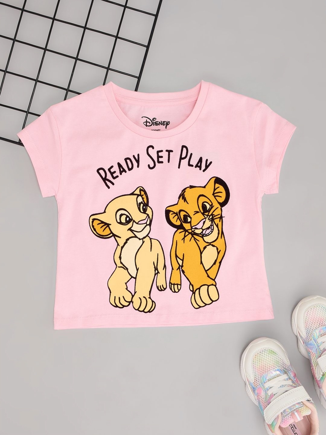 

Pantaloons Girls Simba Printed Cap Sleeves Pure Cotton Casual T-shirt, Pink