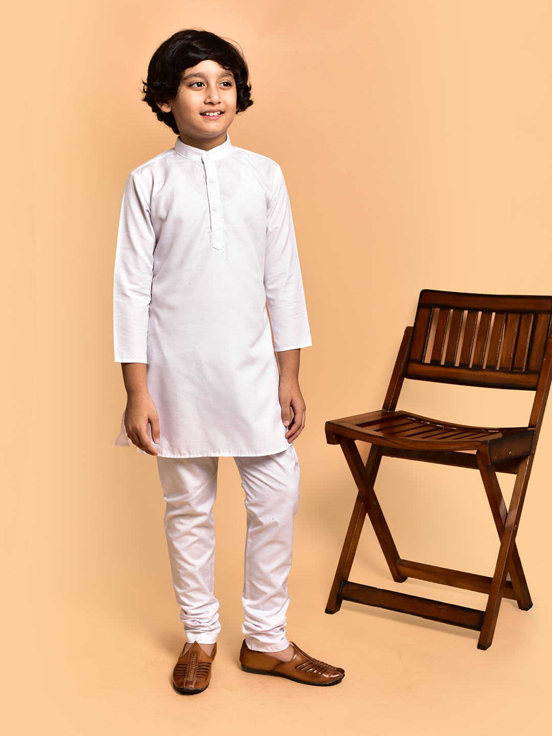 

PRINTINDIA Boys Band Collar Straight Kurta with Trouser, White