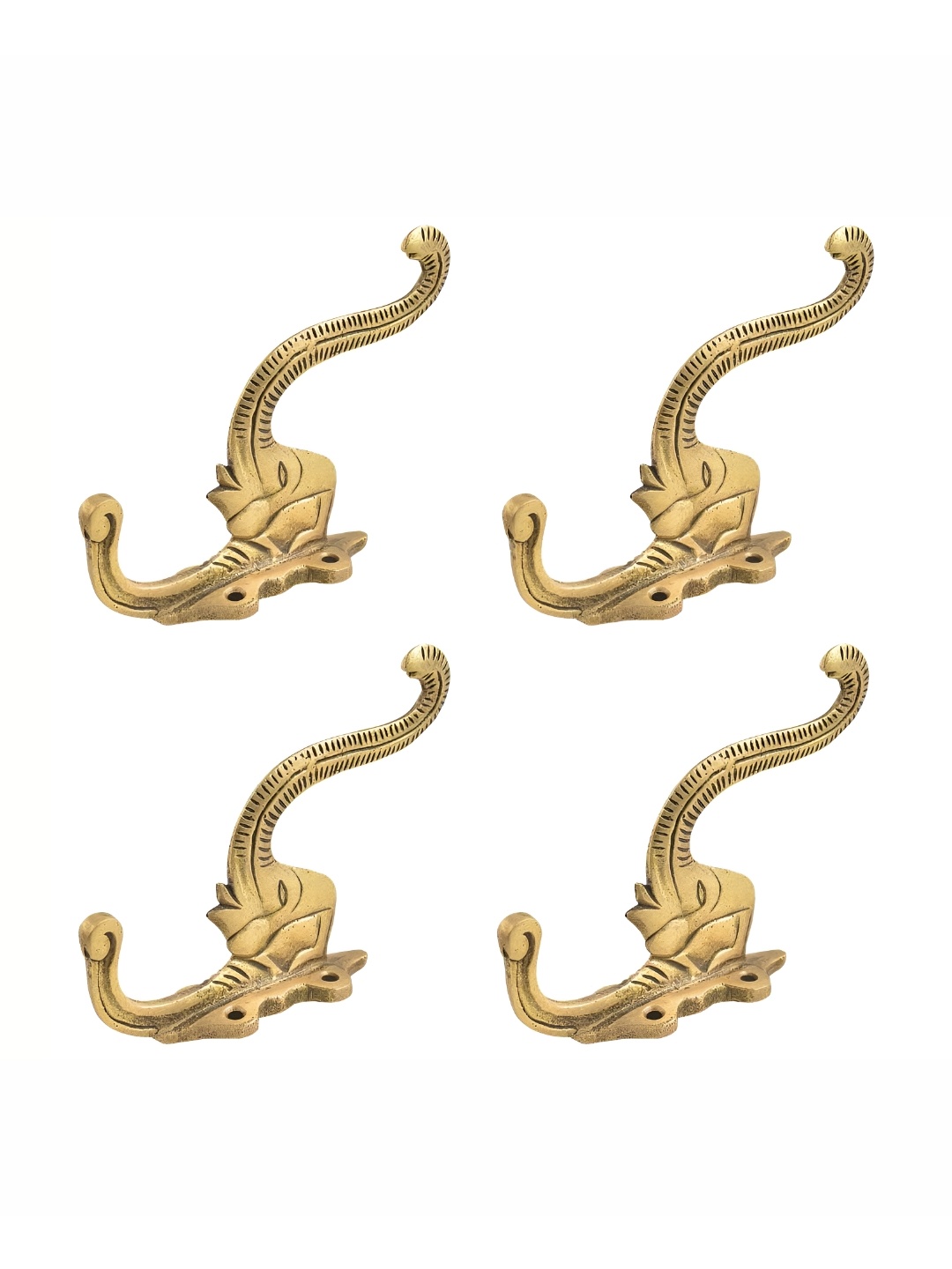 

IndianShelf Gold-Toned 4 Pieces Brass Elephant Head With Trunk Key Hooks Key Holders