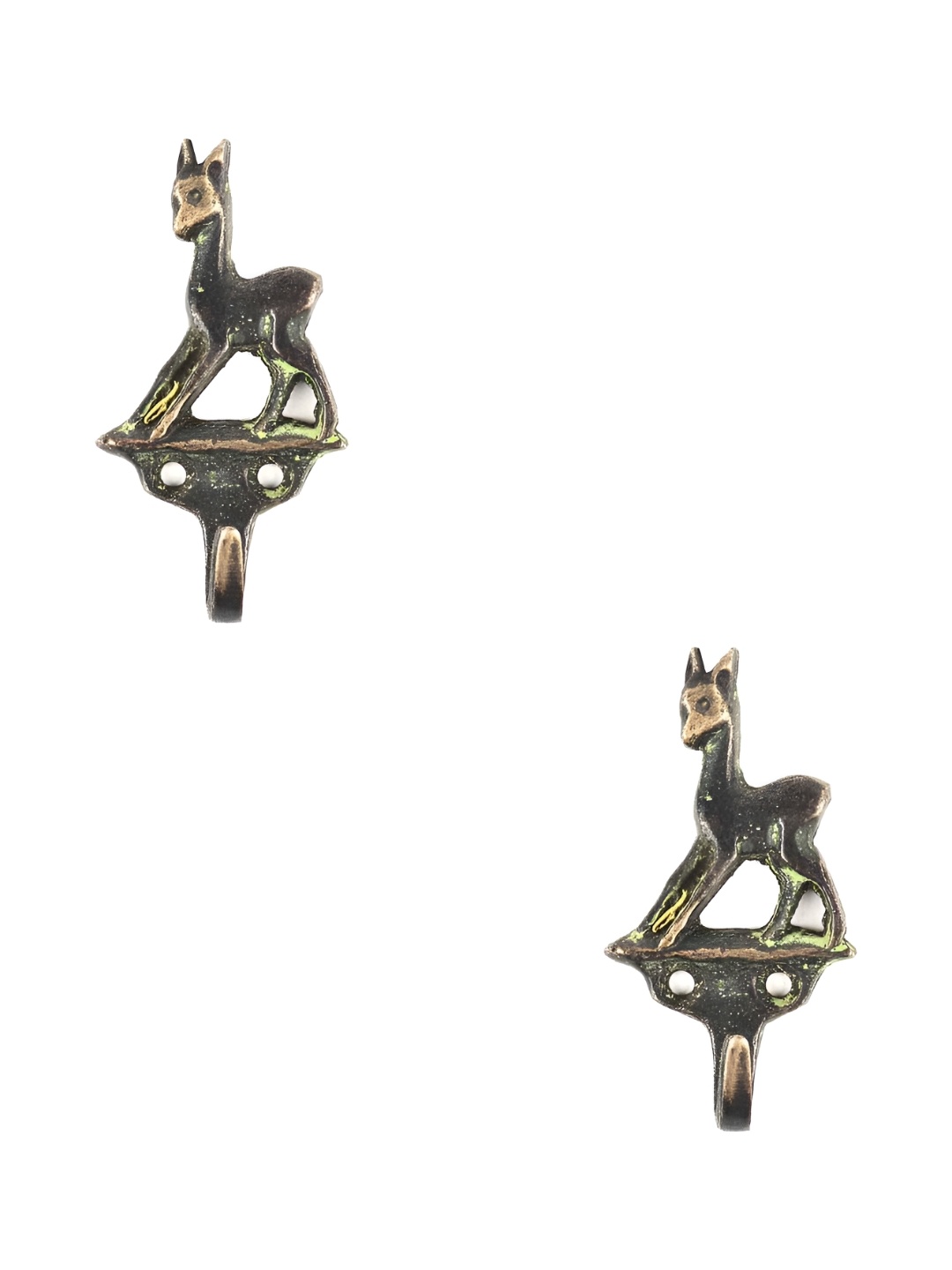 

IndianShelf Black & Gold Toned 2 Pieces Brass Deer Charm Coat Hooks Wall Hangers