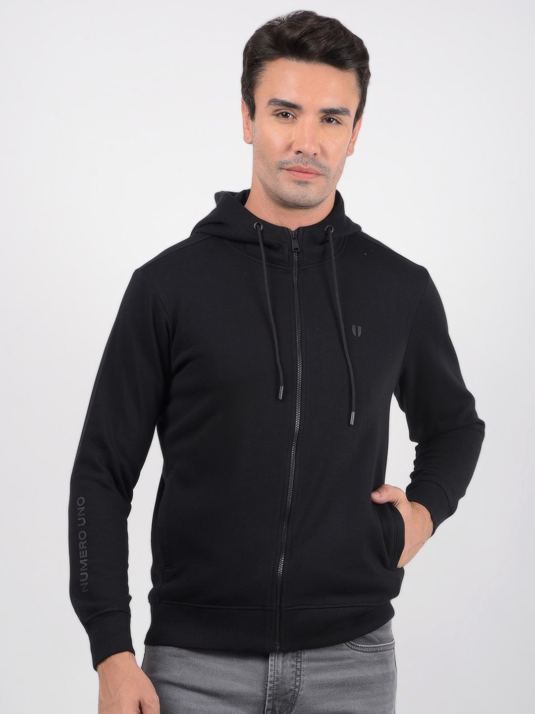 

Numero Uno Men Cotton Hooded Sweatshirt, Black