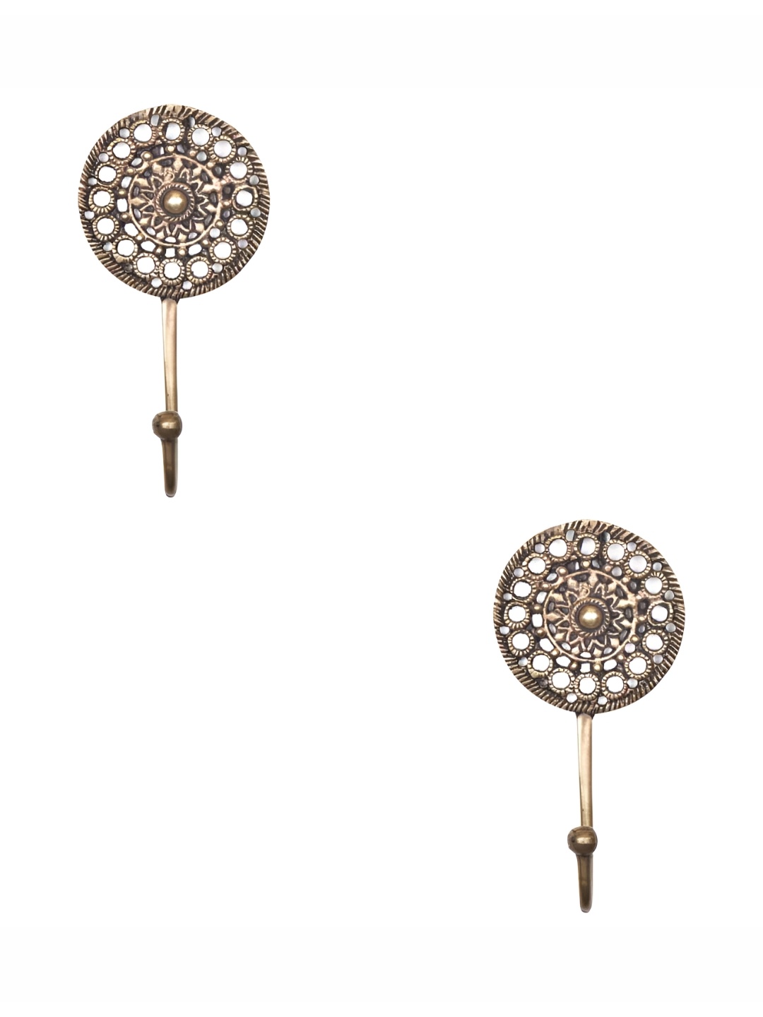 

IndianShelf Gold-Toned 2 Pieces Brass Round Floral Key Hooks Kitchen Hanger