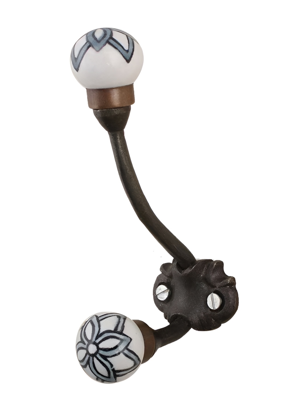 

IndianShelf White & Bronze Floral Printed Ceramic Wall Hook
