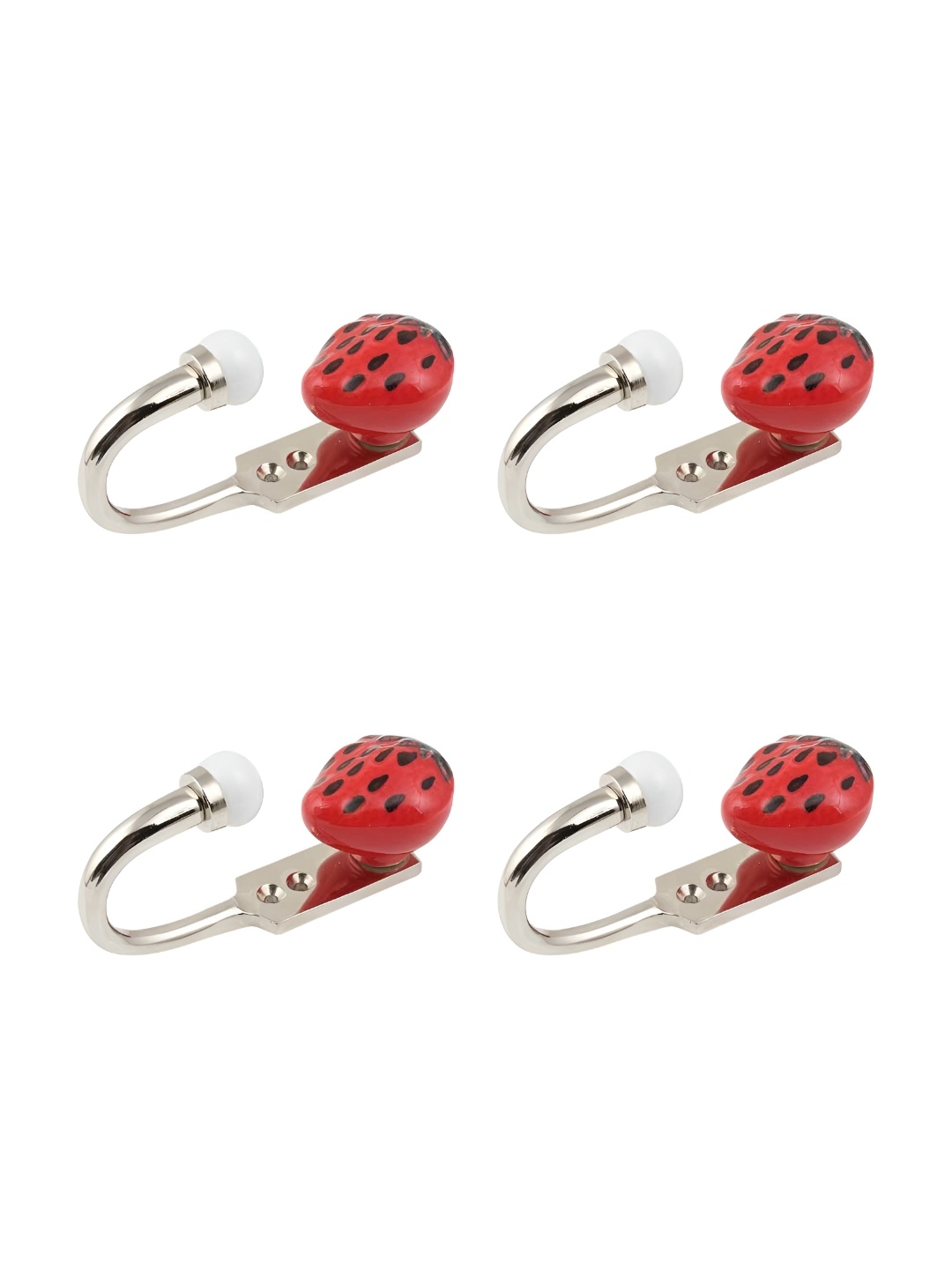 

IndianShelf Silver-Toned & Red 4 Pieces Strawberry Ceramic & Zinc Wall Hooks
