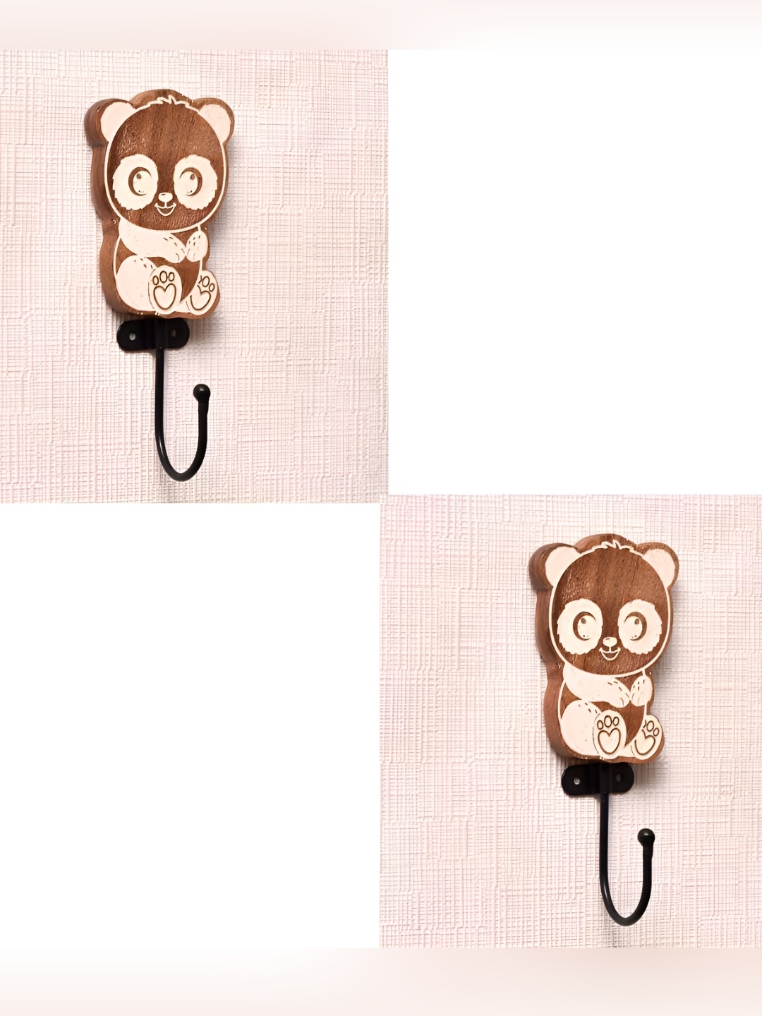 

IndianShelf Brown & White 2 Pieces Wooden Panda Key Hooks Kitchen Hanger