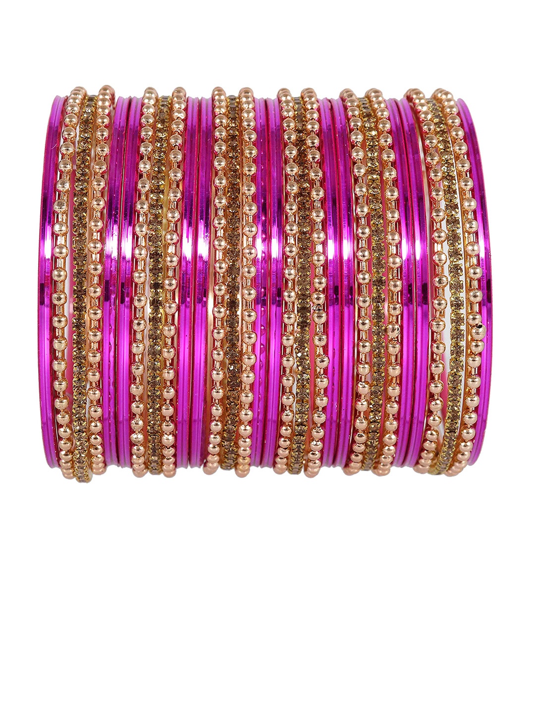 

ZULKA Set Of 30 Zircon Studded & Glossy Finished Metal Bangles, Gold