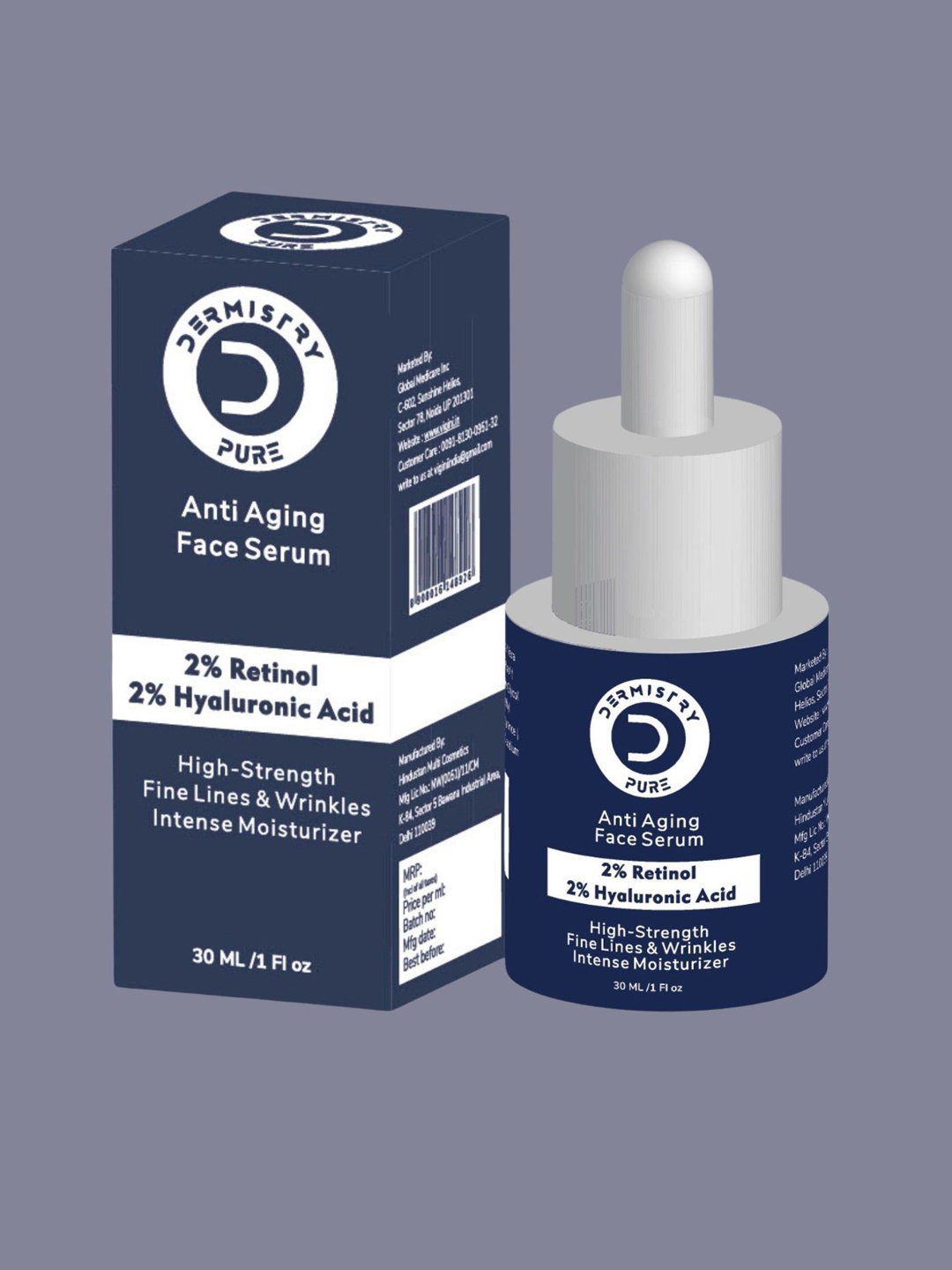 

DERMISTRY 2% Retinol 2% Hyaluronic Acid Anti Aging Fine Lines Wrinkles Face Serum- 30 ml, White
