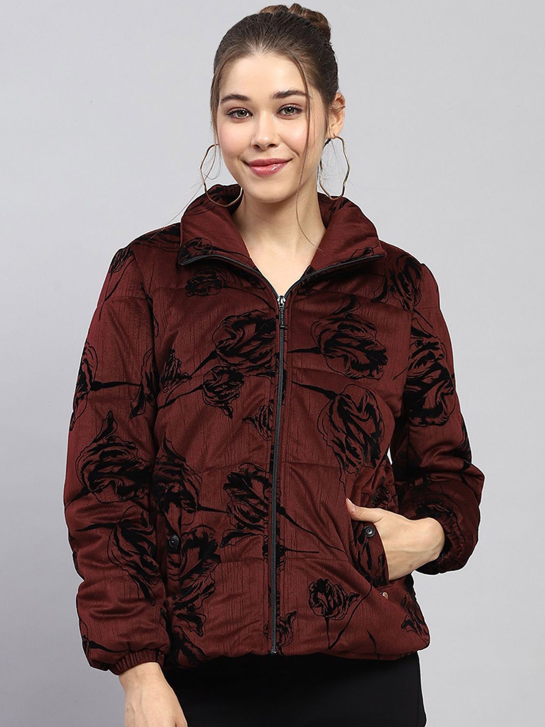 

Monte Carlo Women Floral Lightweight Outdoor Puffer Jacket, Maroon