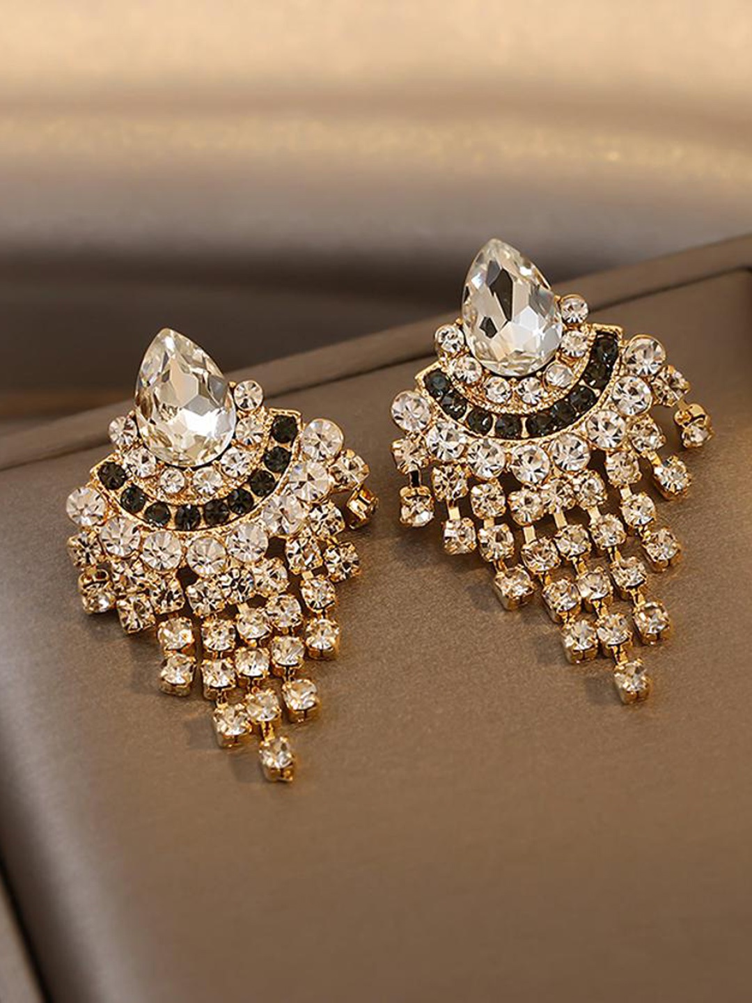 

DESTINY JEWELS Gold-Plated Geometric Pearls Drop Earrings