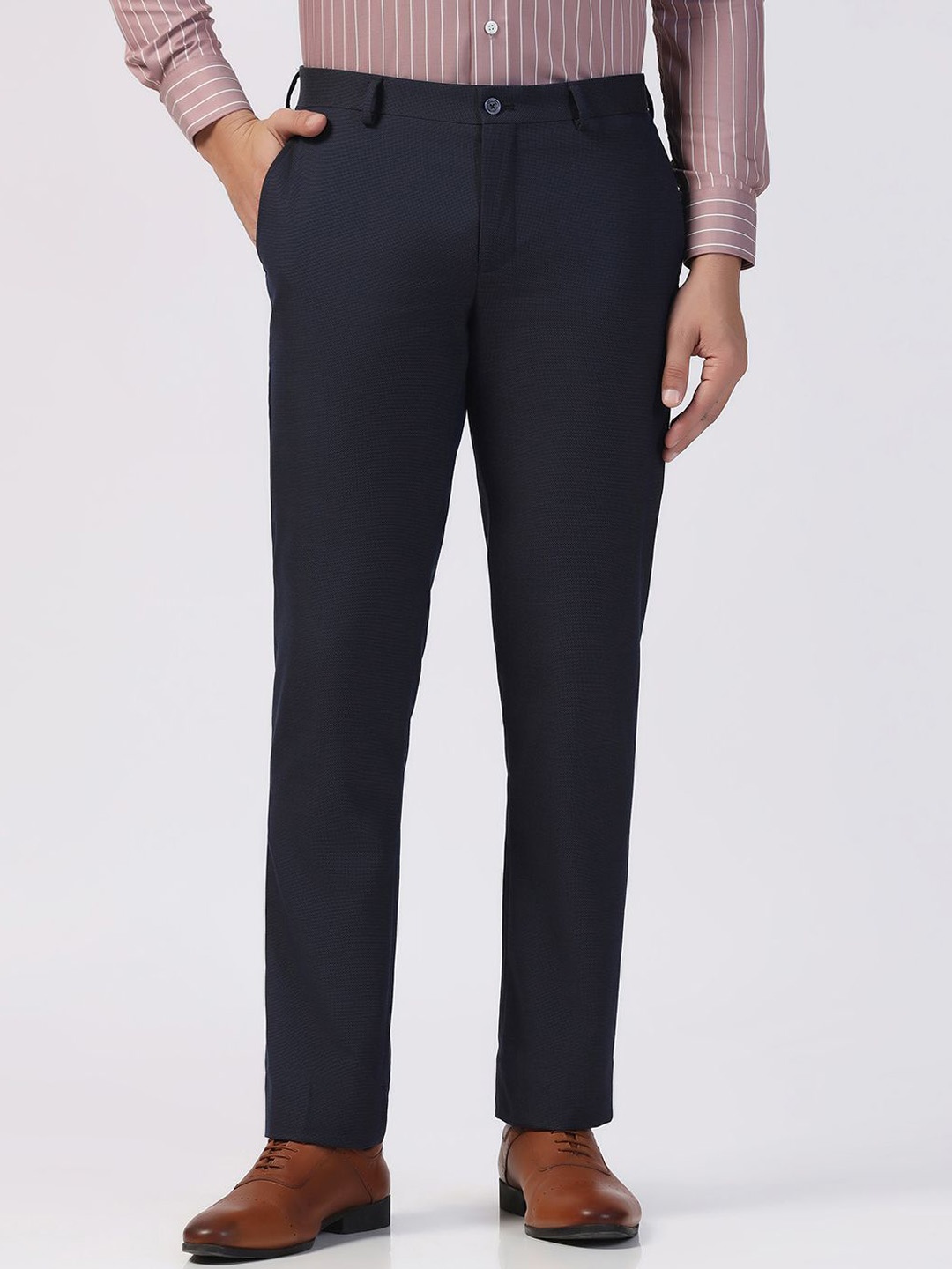 

Blackberrys Men B-95 Slim Fit Mid-Rise Trousers, Navy blue