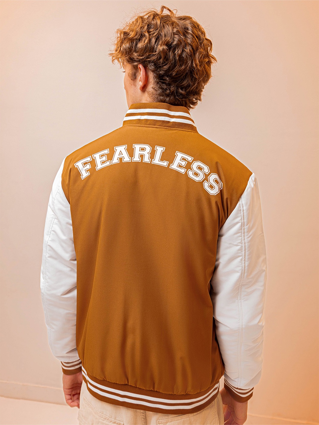

Beyoung Men Cotton Varsity Jacket with Embroidered, Brown