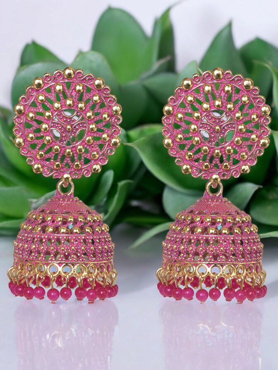 

Nilu's Collection Set Of 2 Oxidised Beaded Dome Shaped Jhumkas, Gold