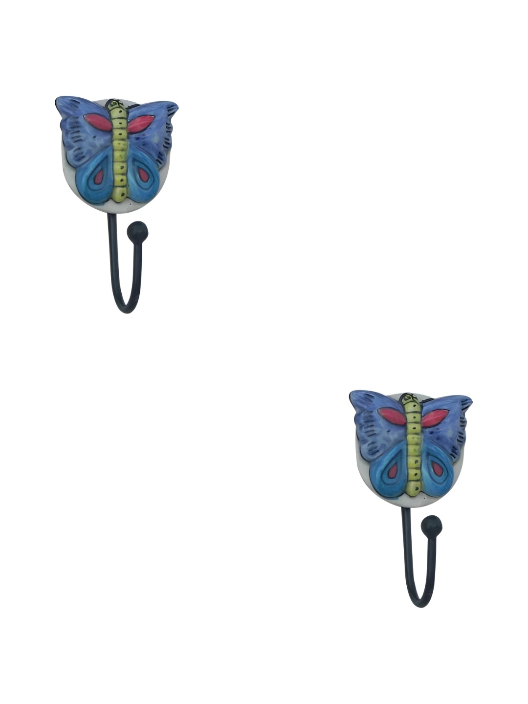 

IndianShelf Blue & Yellow 2 Pieces Butterfly Textured Ceramic Wall Hooks
