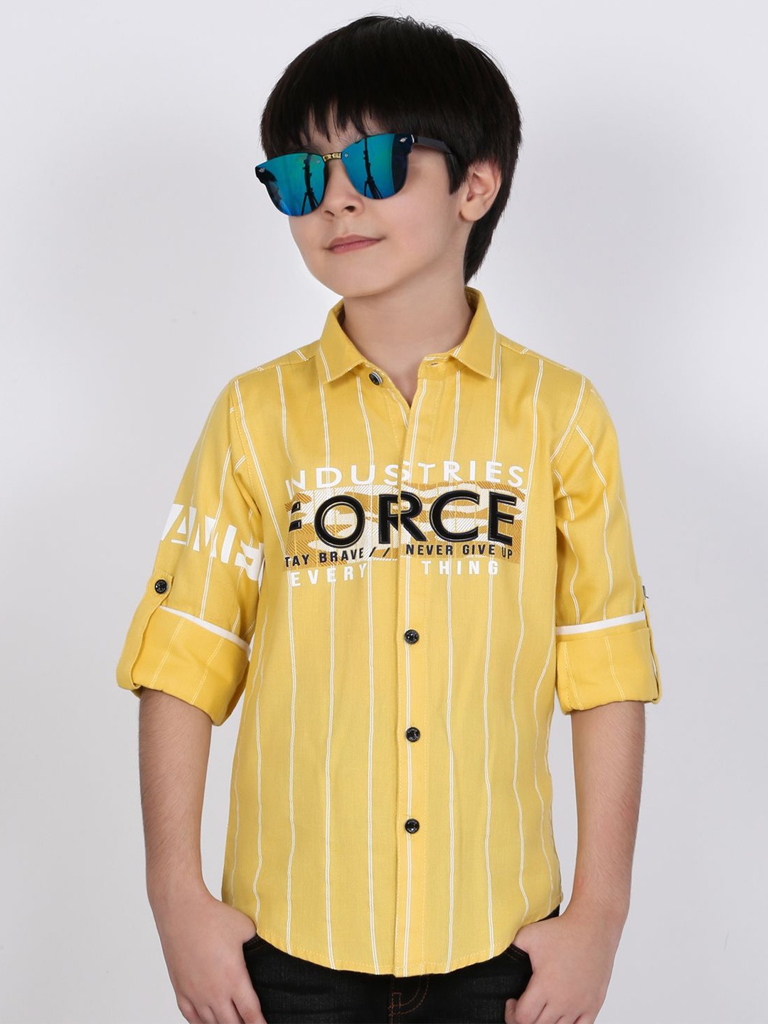 

MashUp Boys Classic Spread Collar Vertical Striped Cotton Casual Shirt, Yellow