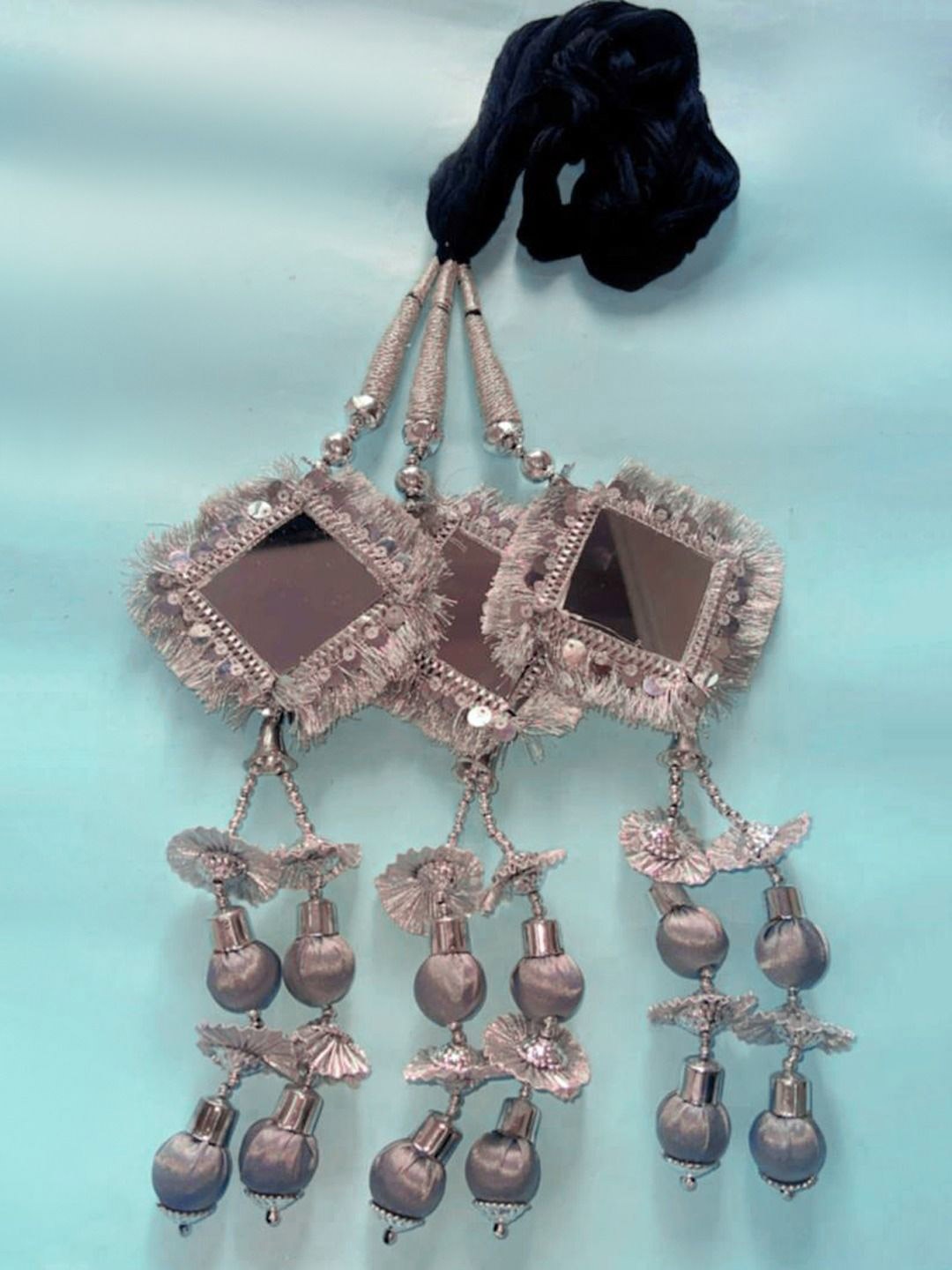 

VAGHBHATT Women Hair Accessory Set Of Bridal Paranda, Silver