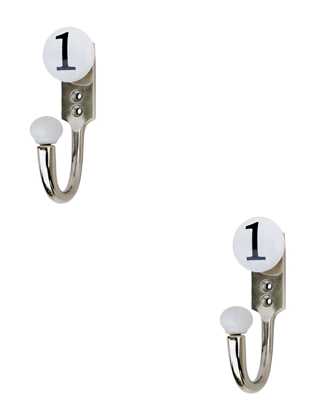 

IndianShelf White & Black 2 Pieces Ceramic & Zinc Number 1 Wall Hooks