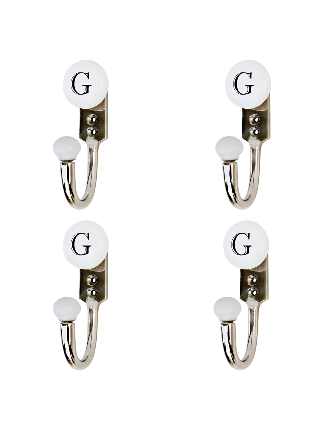 

IndianShelf White 4 Piece Ceramic & Zinc G Alphabet Wall Hangers Hooks