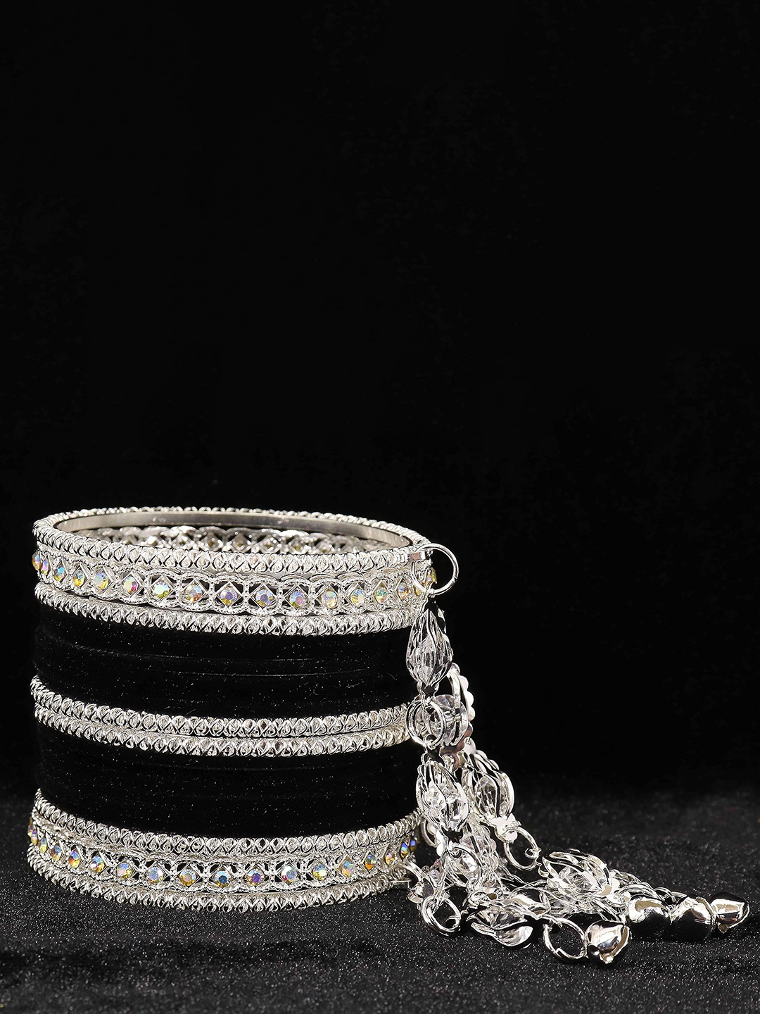

Set of 40 Metal Zircon Gemstone Bangles, Peach