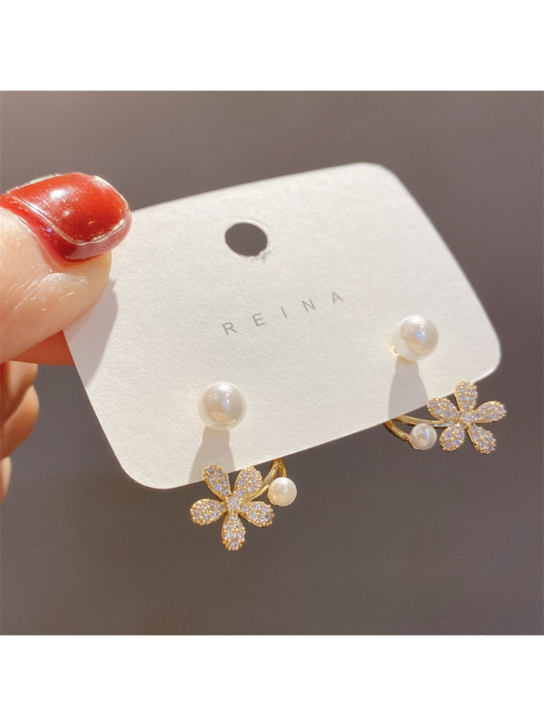 

DESTINY JEWELS Gold-Plated Geometric Cubic Zirconia Ear Cuff Earrings, White