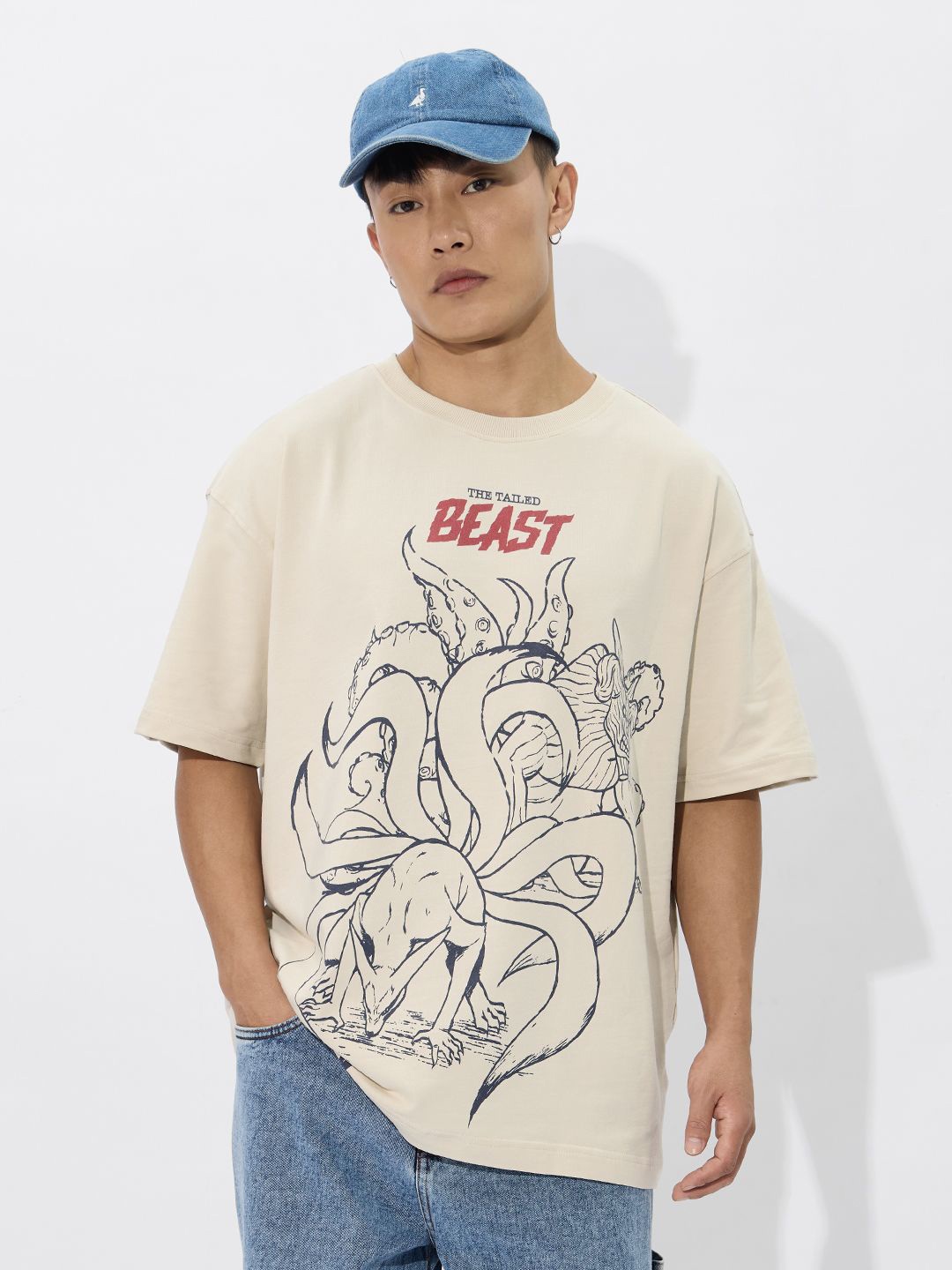 

The Souled Store Men Graphic Printed Round Neck Cotton Oversized T-shirt, Cream