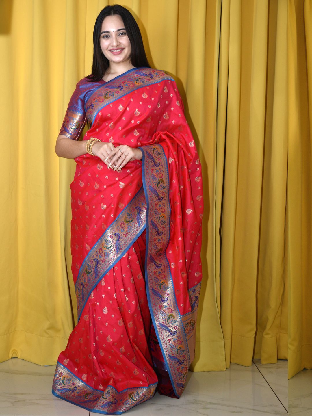 

Panzora Woven Design Zari Paithani Saree, Pink